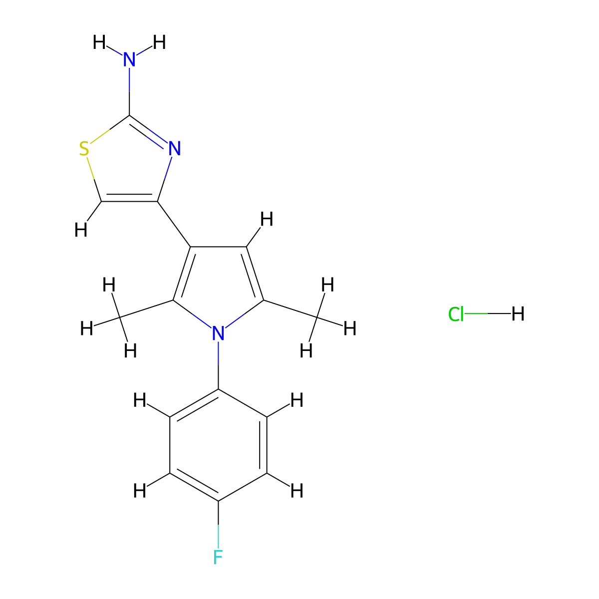 4-[1-(4-fluorophenyl)-2,5-dimethyl-1H-pyrrol-3-yl]-1,3-thiazol-2-amine hydrochloride molecular structure, CAS 1156039-78-9