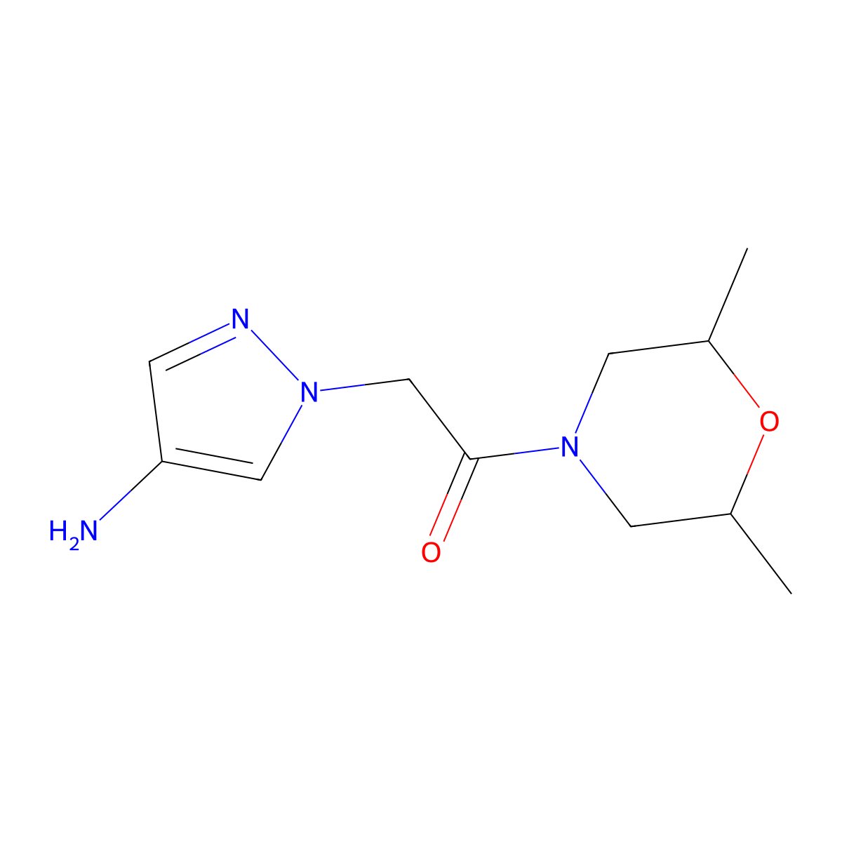 2-(4-amino-1H-pyrazol-1-yl)-1-(2,6-dimethylmorpholin-4-yl)ethan-1-one molecular structure, CAS 1156075-58-9