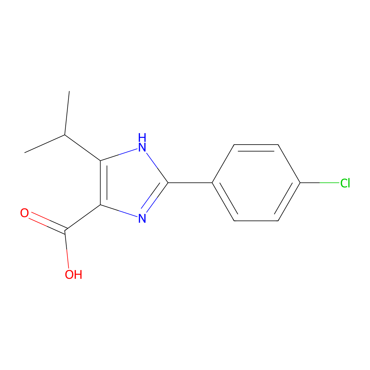 2-(4-chlorophenyl)-5-(propan-2-yl)-1H-imidazole-4-carboxylic acid molecular structure, CAS 1156076-19-5
