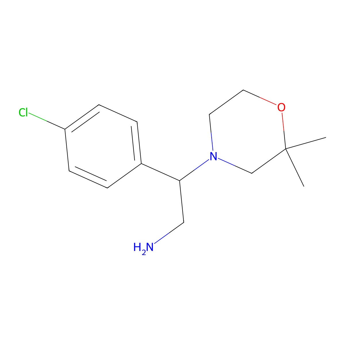 2-(4-Chlorophenyl)-2-(2,2-dimethylmorpholin-4-yl)ethan-1-amine molecular structure, CAS 1156090-71-9