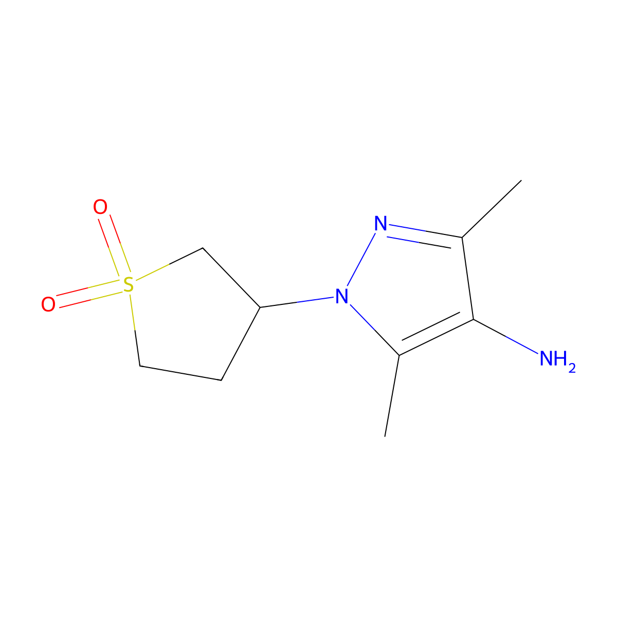 1-(1,1-dioxidotetrahydro-3-thienyl)-3,5-dimethyl-1H-pyrazol-4-amine molecular structure, CAS 1156111-10-2