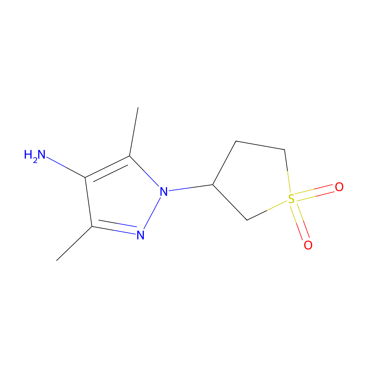 1-(1,1-dioxidotetrahydro-3-thienyl)-3,5-dimethyl-1H-pyrazol-4-amine molecular structure, CAS 1156111-10-2