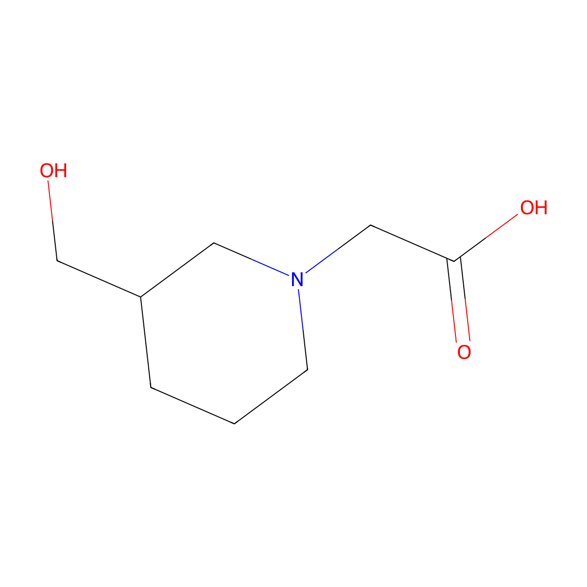 2-(3-(Hydroxymethyl)piperidin-1-yl)acetic acid molecular structure, CAS 1156112-79-6