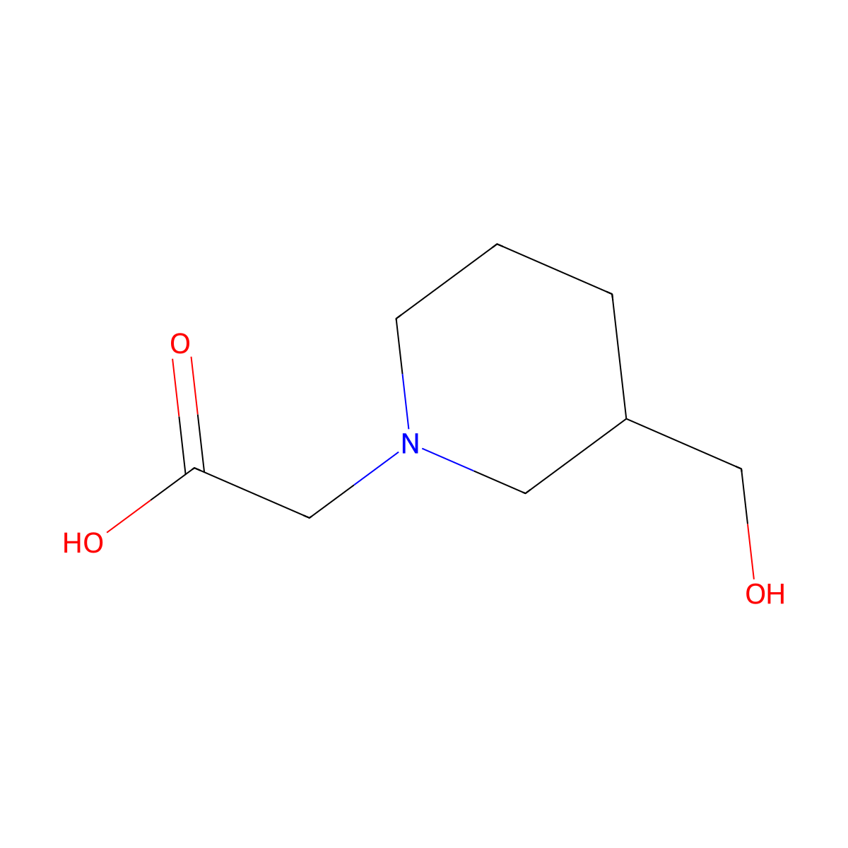 2-(3-(Hydroxymethyl)piperidin-1-yl)acetic acid molecular structure, CAS 1156112-79-6