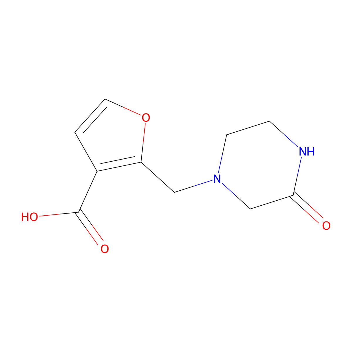 2-((3-Oxopiperazin-1-yl)methyl)furan-3-carboxylic acid molecular structure, CAS 1156138-85-0