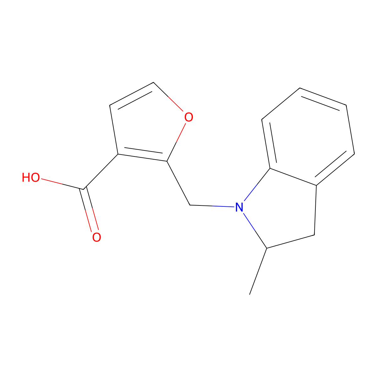 2-[(2-methyl-2,3-dihydro-1H-indol-1-yl)methyl]furan-3-carboxylic acid molecular structure, CAS 1156139-50-2