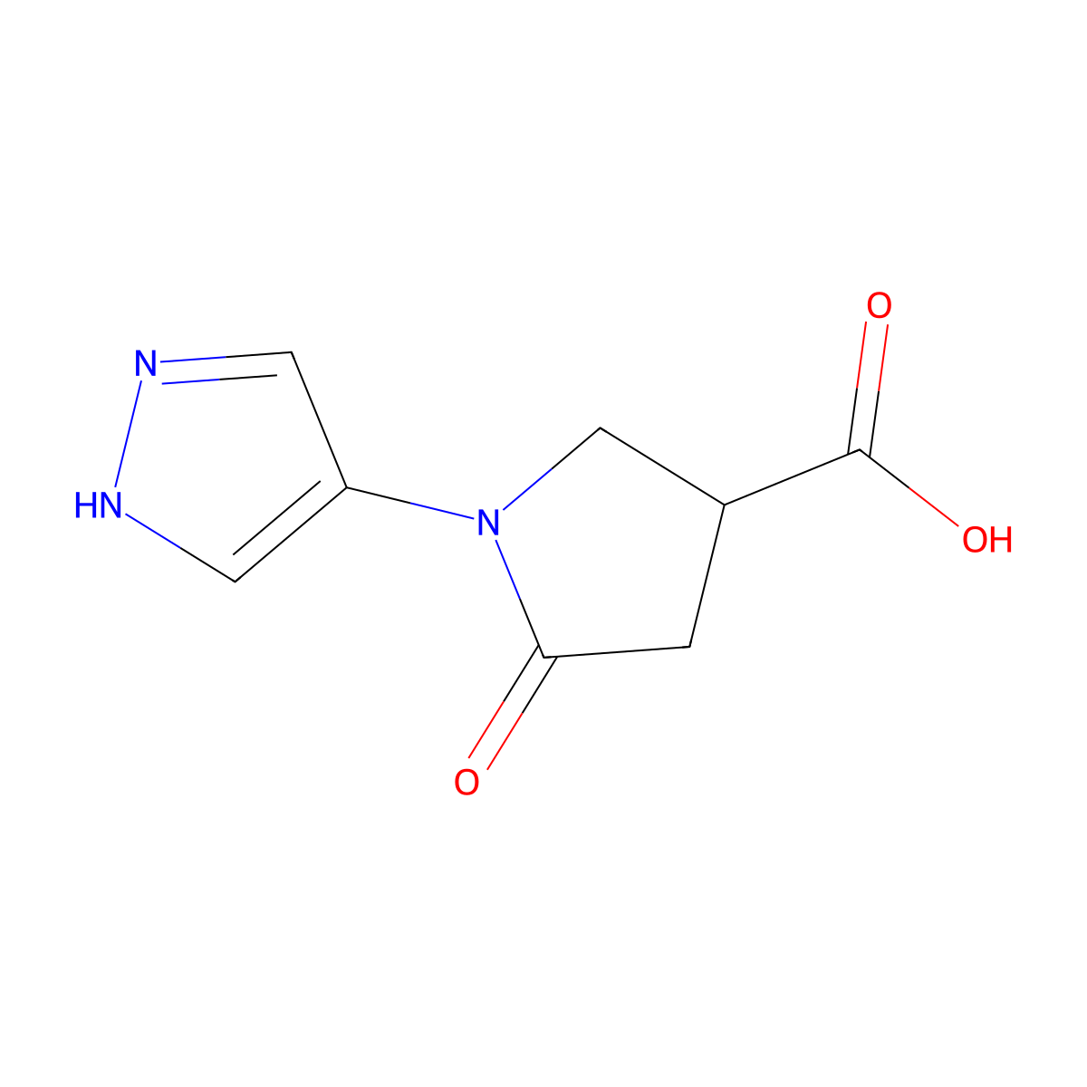 5-oxo-1-(1H-pyrazol-4-yl)pyrrolidine-3-carboxylic acid molecular structure, CAS 1156167-68-8