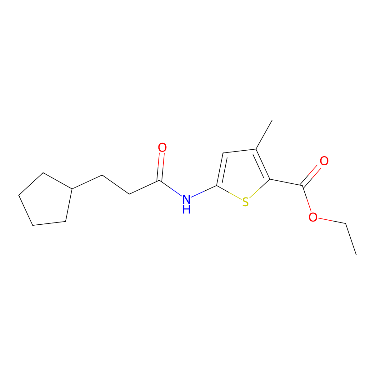 Ethyl 5-(3-cyclopentylpropanamido)-3-methylthiophene-2-carboxylate molecular structure, CAS 1156191-55-7