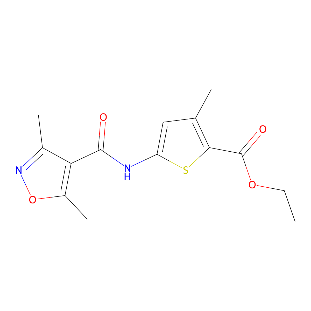 Ethyl 5-(3,5-dimethylisoxazole-4-carboxamido)-3-methylthiophene-2-carboxylate molecular structure, CAS 1156233-81-6