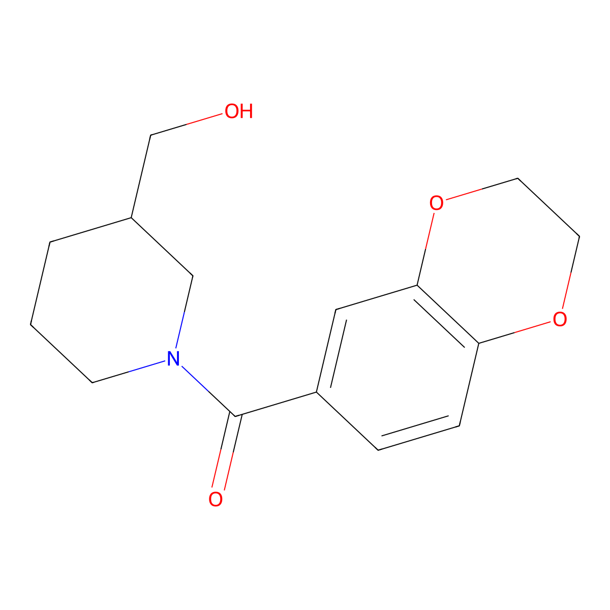 (2,3-Dihydrobenzo[b][1,4]dioxin-6-yl)(3-(hydroxymethyl)piperidin-1-yl)methanone molecular structure, CAS 1156315-68-2