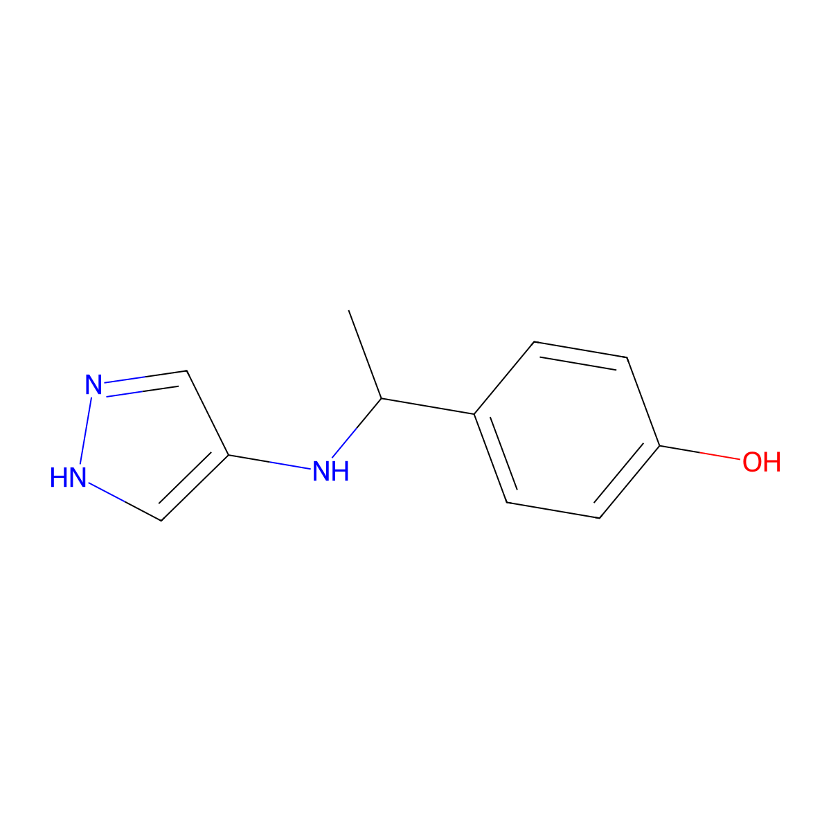 4-{1-[(1H-pyrazol-4-yl)amino]ethyl}phenol molecular structure, CAS 1156352-17-8