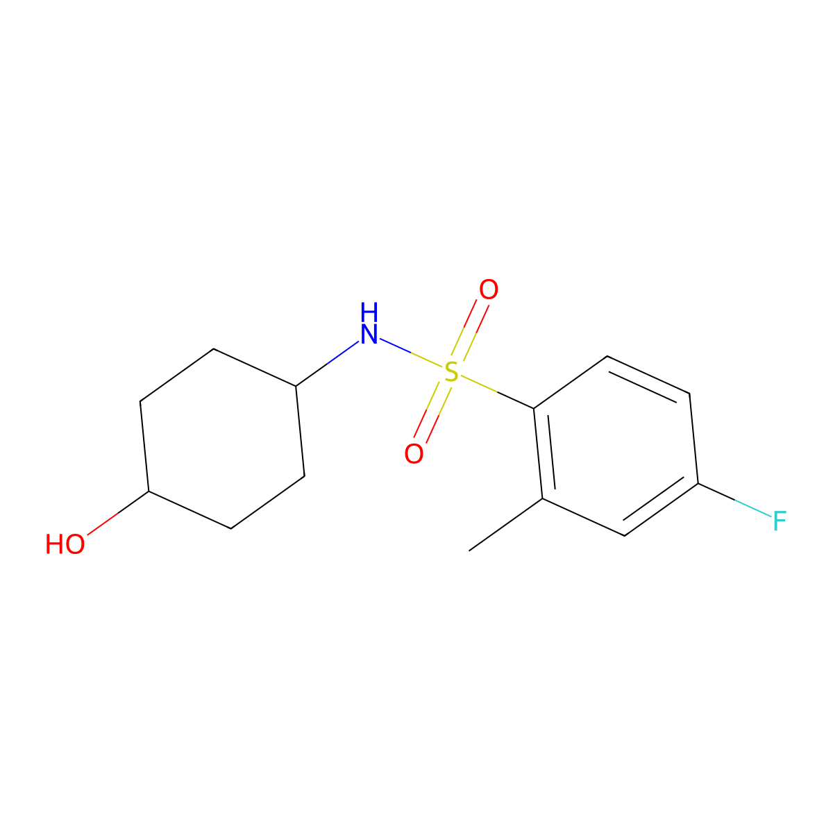 4-fluoro-N-(4-hydroxycyclohexyl)-2-methylbenzene-1-sulfonamide molecular structure, CAS 1156381-36-0