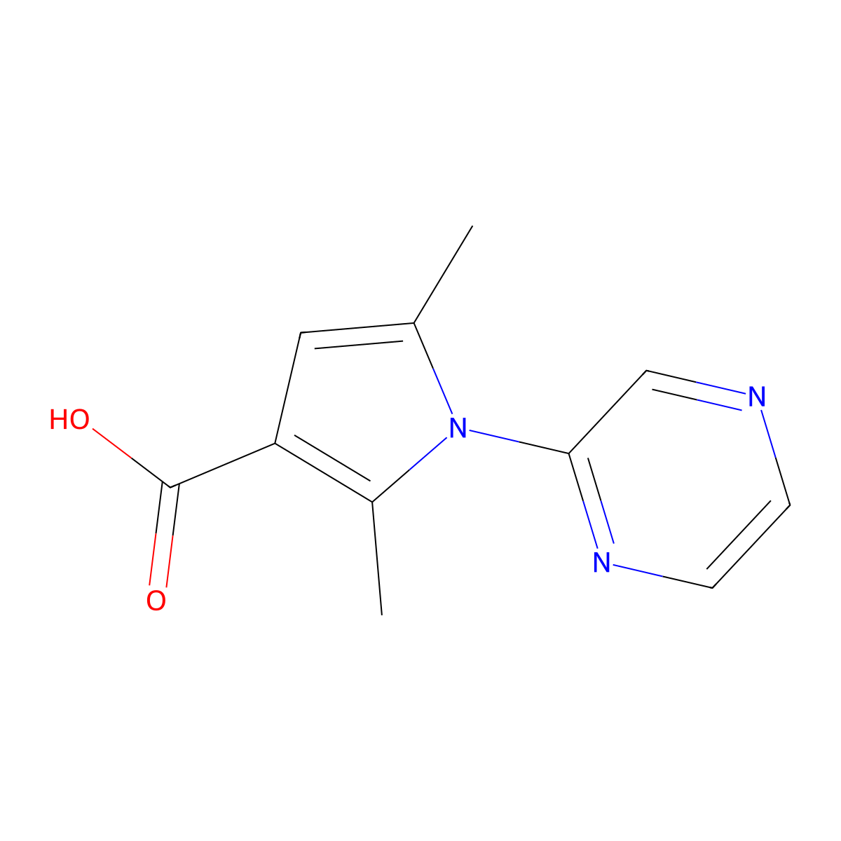 2,5-dimethyl-1-(pyrazin-2-yl)-1H-pyrrole-3-carboxylic acid molecular structure, CAS 1156404-65-7