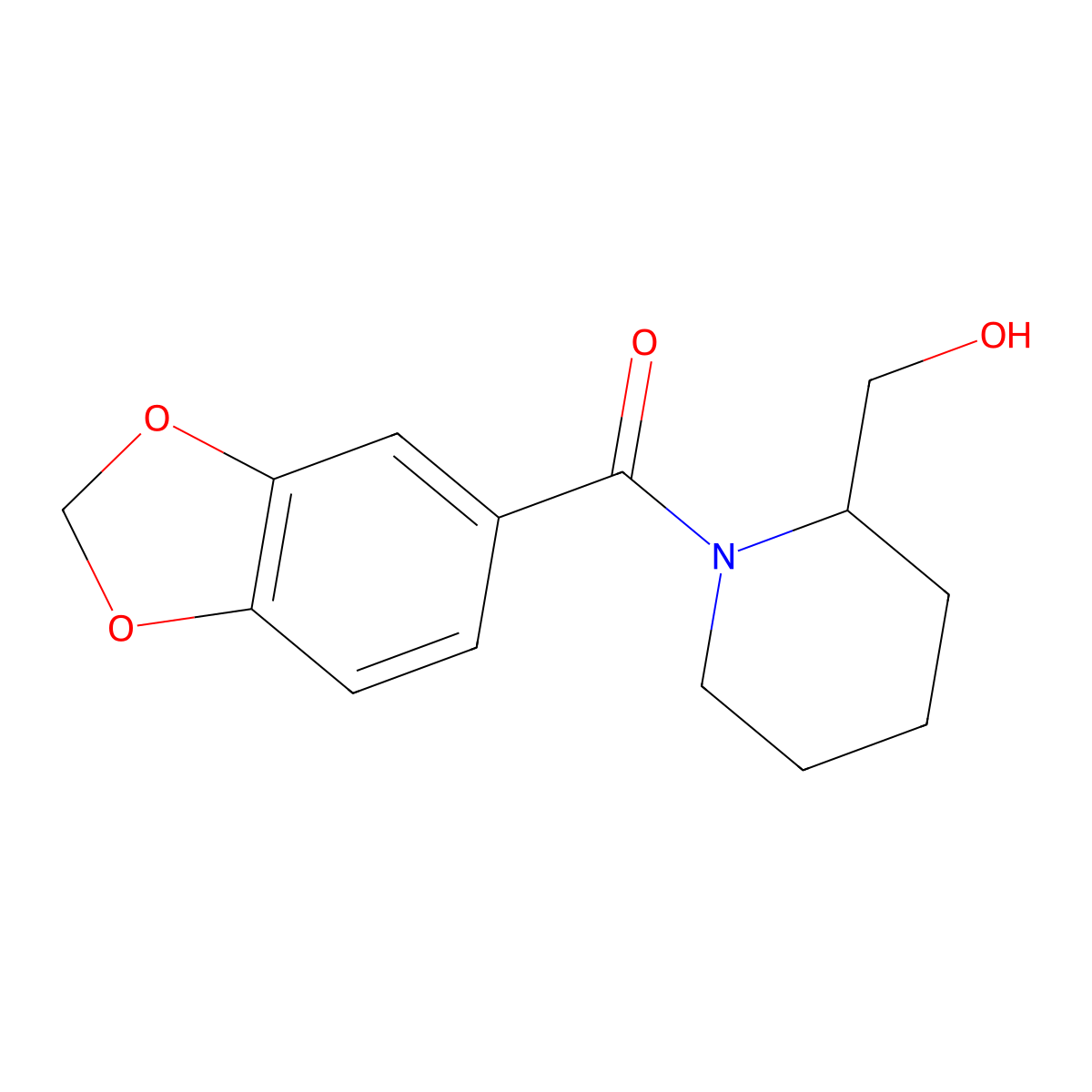 Benzo[d][1,3]dioxol-5-yl(2-(hydroxymethyl)piperidin-1-yl)methanone molecular structure, CAS 1156429-26-3