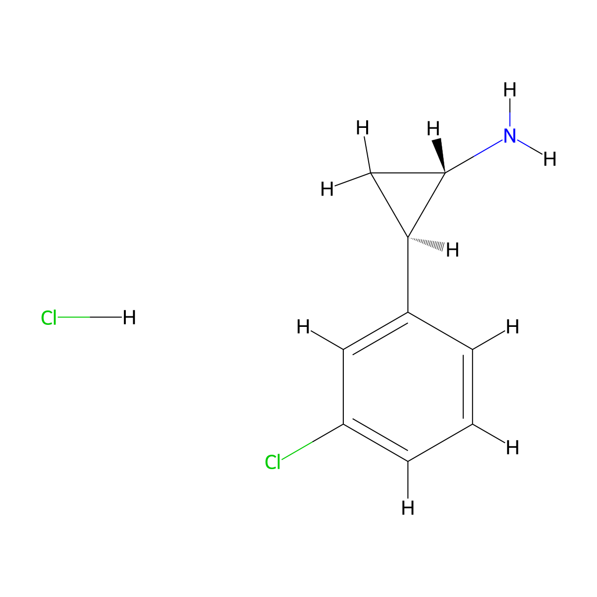 (1S,2R)-2-(3-chlorophenyl)cyclopropanamine hydrochloride molecular structure, CAS 1156491-05-2
