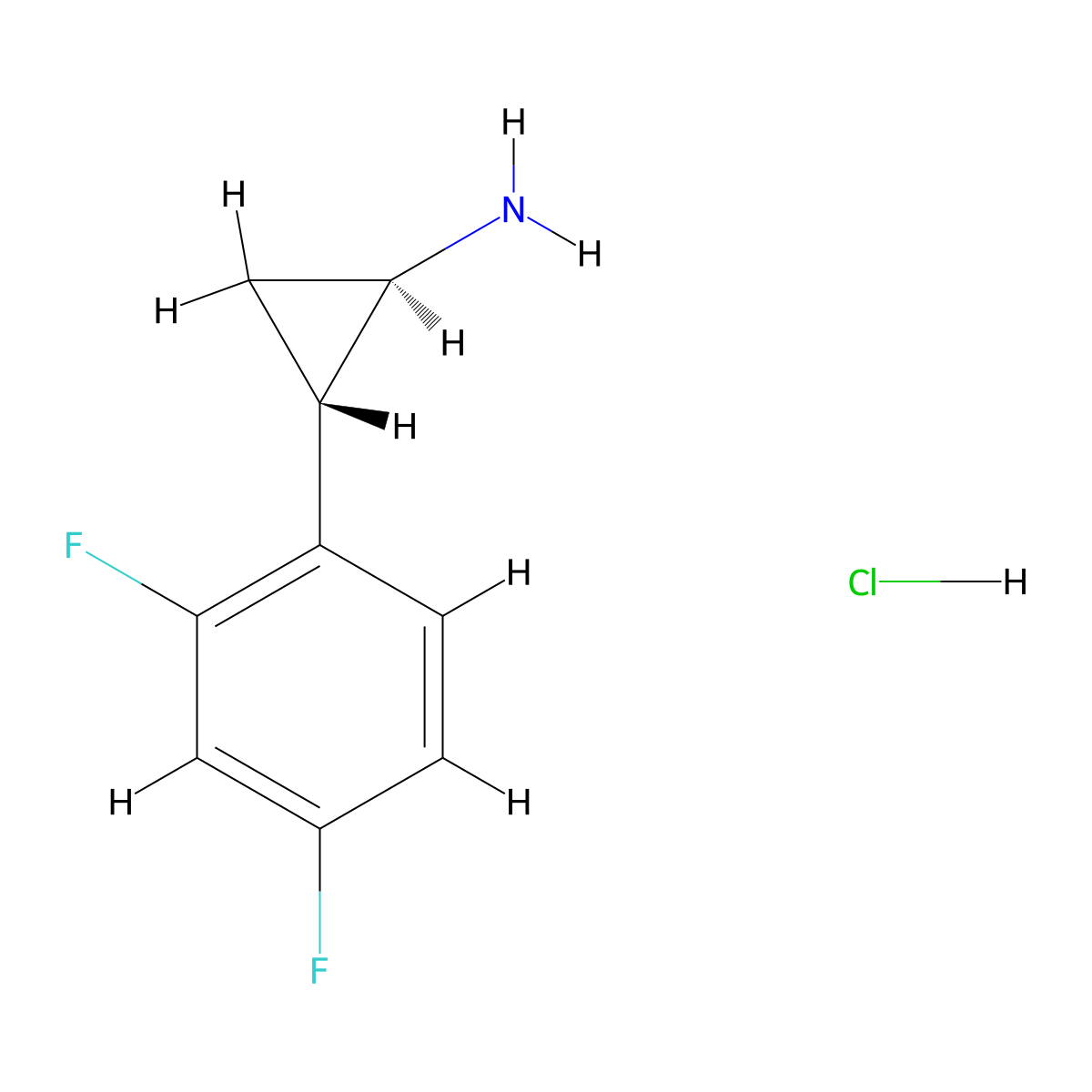 rac-(1R,2S)-2-(2,4-difluorophenyl)cyclopropan-1-amine hydrochloride molecular structure, CAS 1156491-08-5