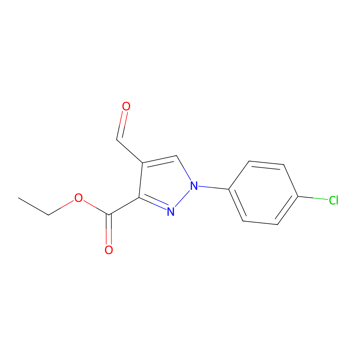 Ethyl 1-(4-chlorophenyl)-4-formyl-1H-pyrazole-3-carboxylate molecular structure, CAS 1156510-03-0