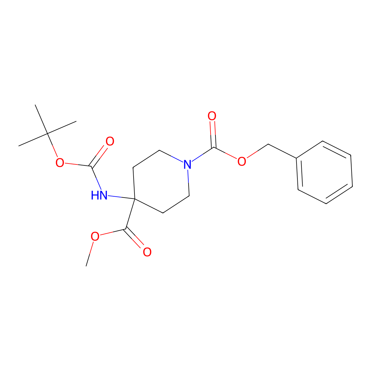 1-Benzyl 4-methyl 4-((tert-butoxycarbonyl)amino)piperidine-1,4-dicarboxylate molecular structure, CAS 115655-43-1