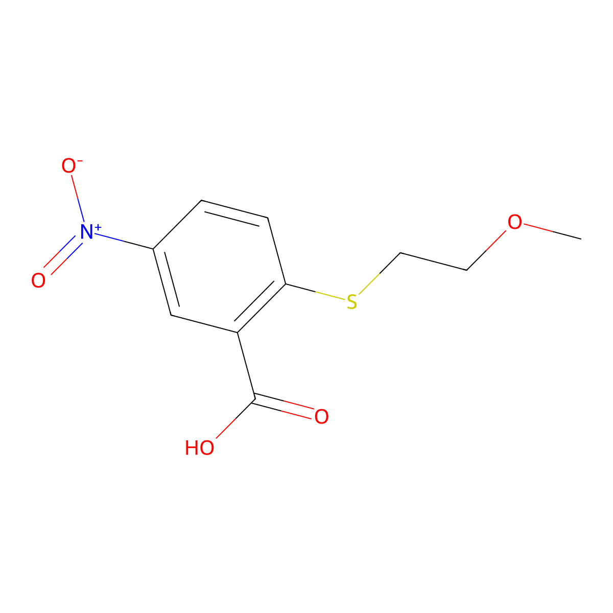 2-[(2-Methoxyethyl)sulfanyl]-5-nitrobenzoic acid molecular structure, CAS 1156592-31-2