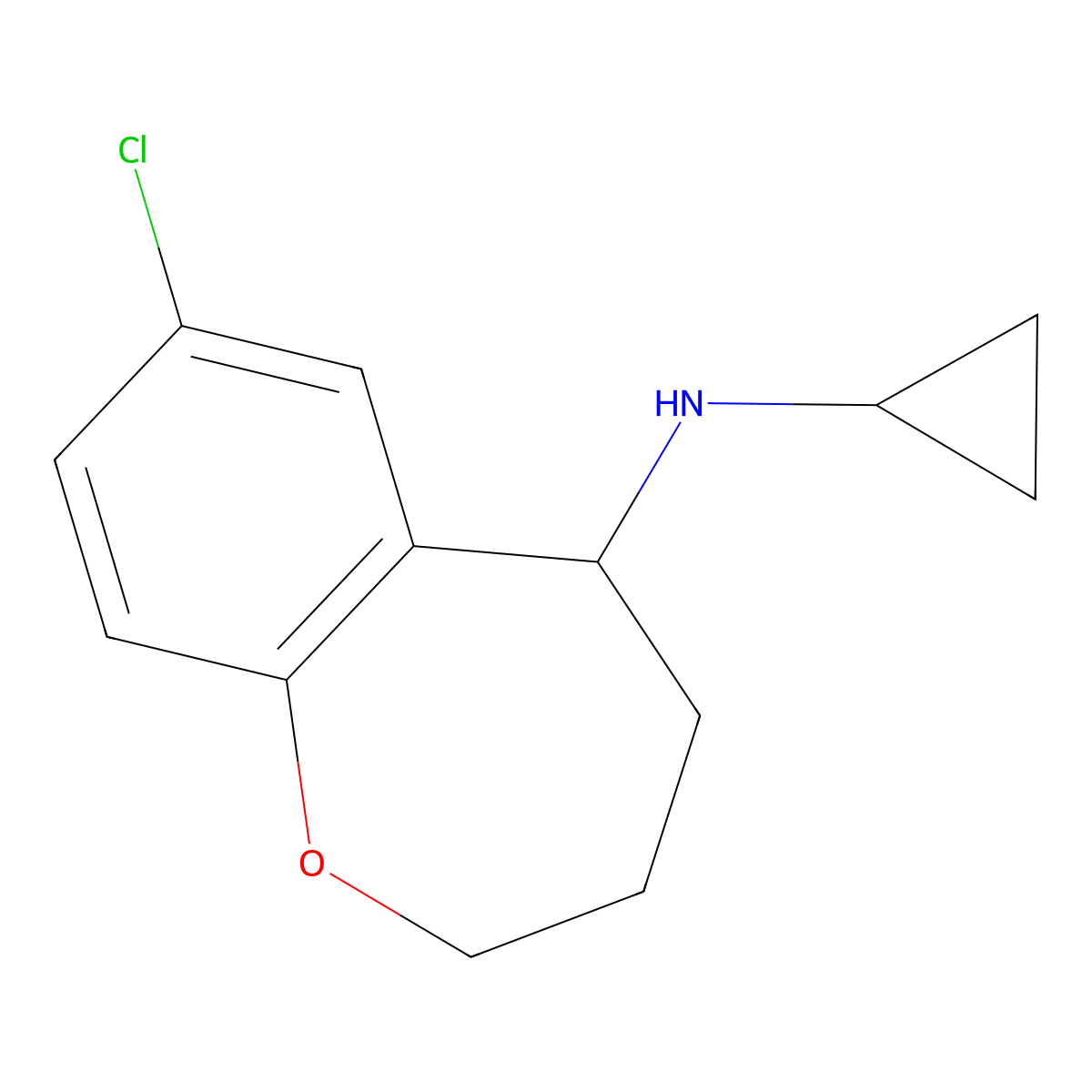 7-chloro-N-cyclopropyl-2,3,4,5-tetrahydro-1-benzoxepin-5-amine molecular structure, CAS 1156602-56-0