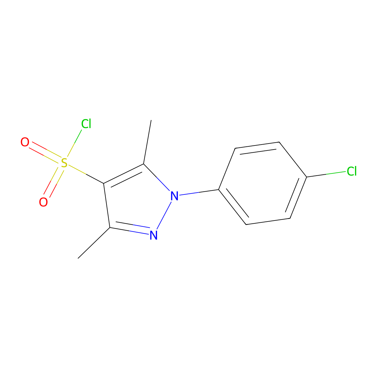 1-(4-chlorophenyl)-3,5-dimethyl-1H-pyrazole-4-sulfonyl chloride molecular structure, CAS 1156603-59-6