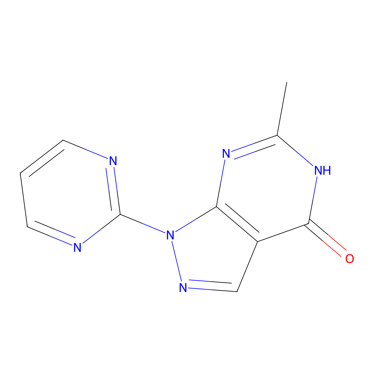6-methyl-1-(pyrimidin-2-yl)-1H,4H,5H-pyrazolo(3,4-d)pyrimidin-4-one molecular structure, CAS 1156608-54-6