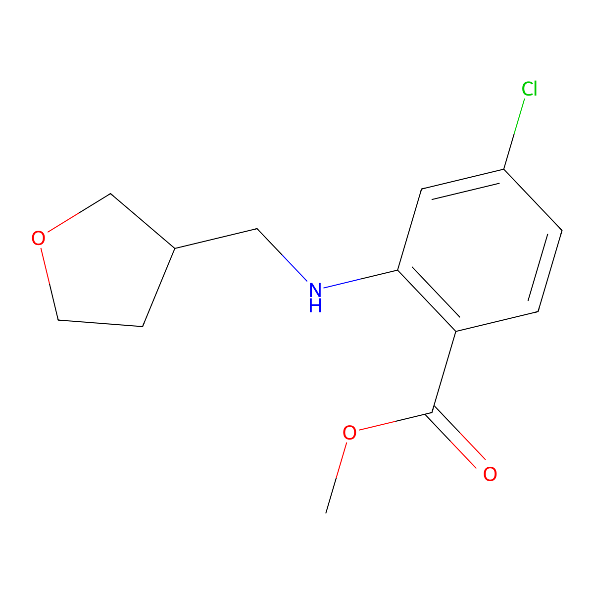 Benzoic acid, 4-chloro-2-[[(tetrahydro-3-furanyl)methyl]amino]-, methyl ester molecular structure, CAS 1156608-55-7
