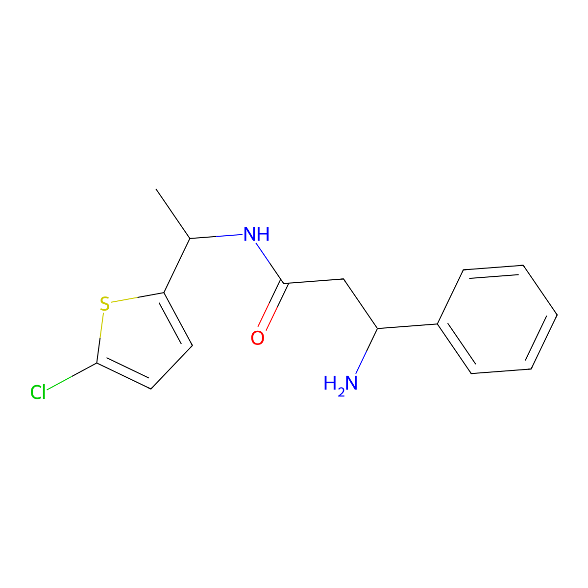 3-amino-N-[1-(5-chlorothiophen-2-yl)ethyl]-3-phenylpropanamide molecular structure, CAS 1156621-64-5
