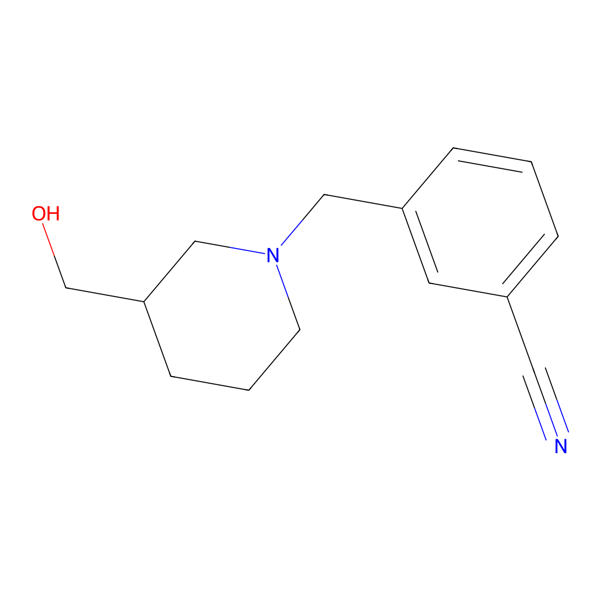 3-{[3-(Hydroxymethyl)piperidin-1-yl]methyl}benzonitrile molecular structure, CAS 1156671-96-3