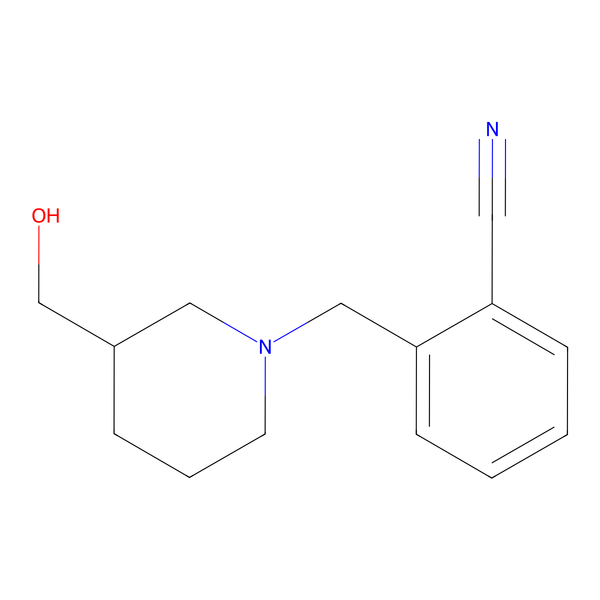 2-((3-(Hydroxymethyl)piperidin-1-yl)methyl)benzonitrile molecular structure, CAS 1156672-42-2