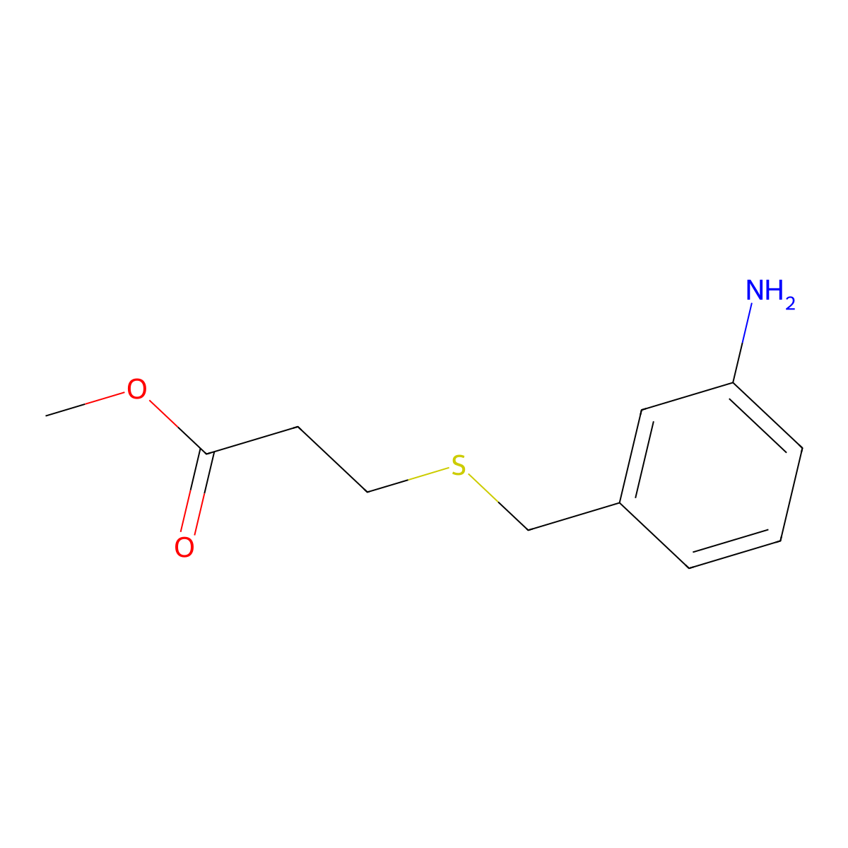 Methyl 3-{[(3-aminophenyl)methyl]sulfanyl}propanoate molecular structure, CAS 1156699-01-2