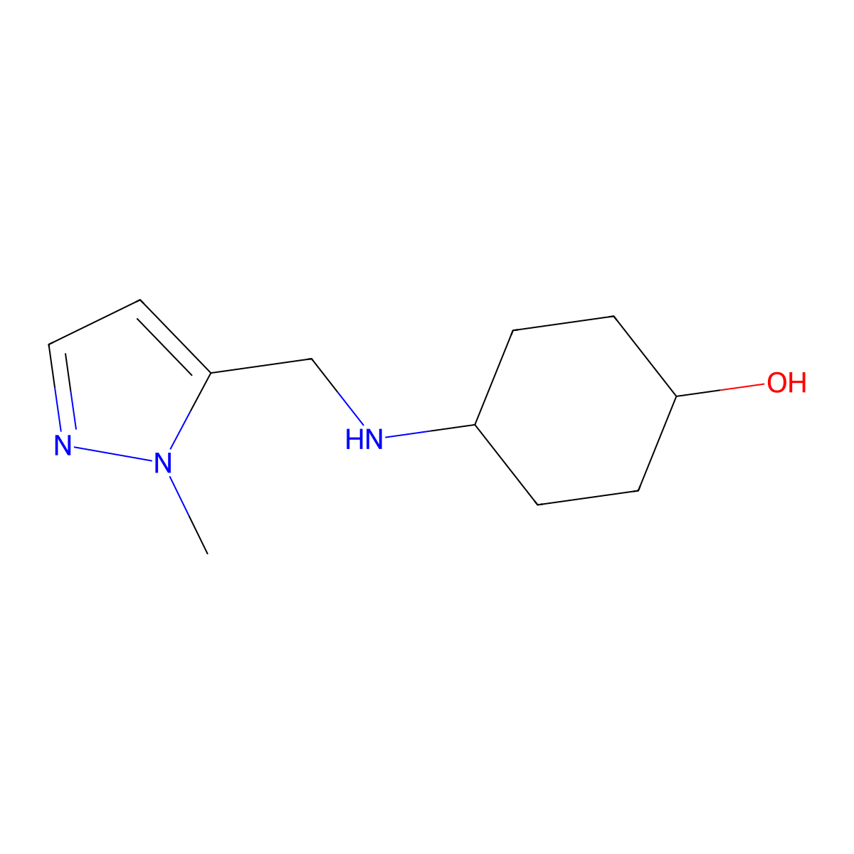 4-{[(1-methyl-1H-pyrazol-5-yl)methyl]amino}cyclohexan-1-ol molecular structure, CAS 1156713-74-4