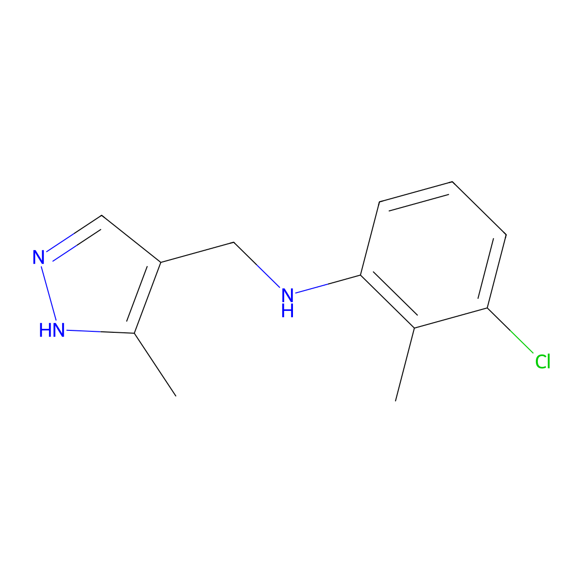 3-chloro-2-methyl-N-[(5-methyl-1H-pyrazol-4-yl)methyl]aniline molecular structure, CAS 1156716-21-0