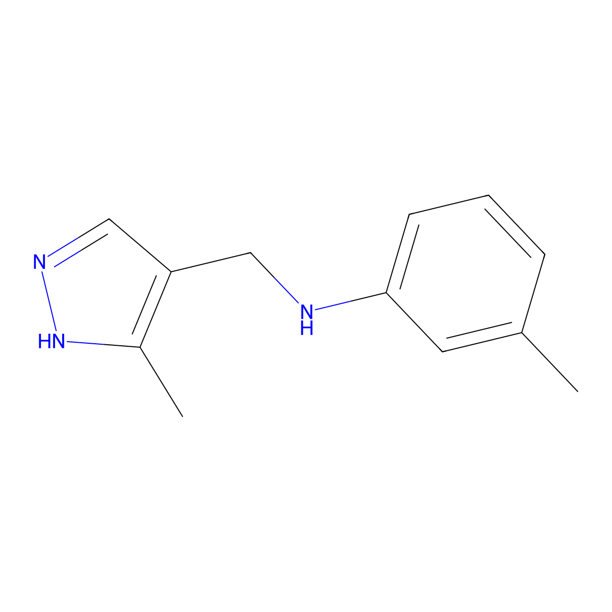 3-Methyl-N-[(3-methyl-1H-pyrazol-4-yl)methyl]aniline molecular structure, CAS 1156718-91-0