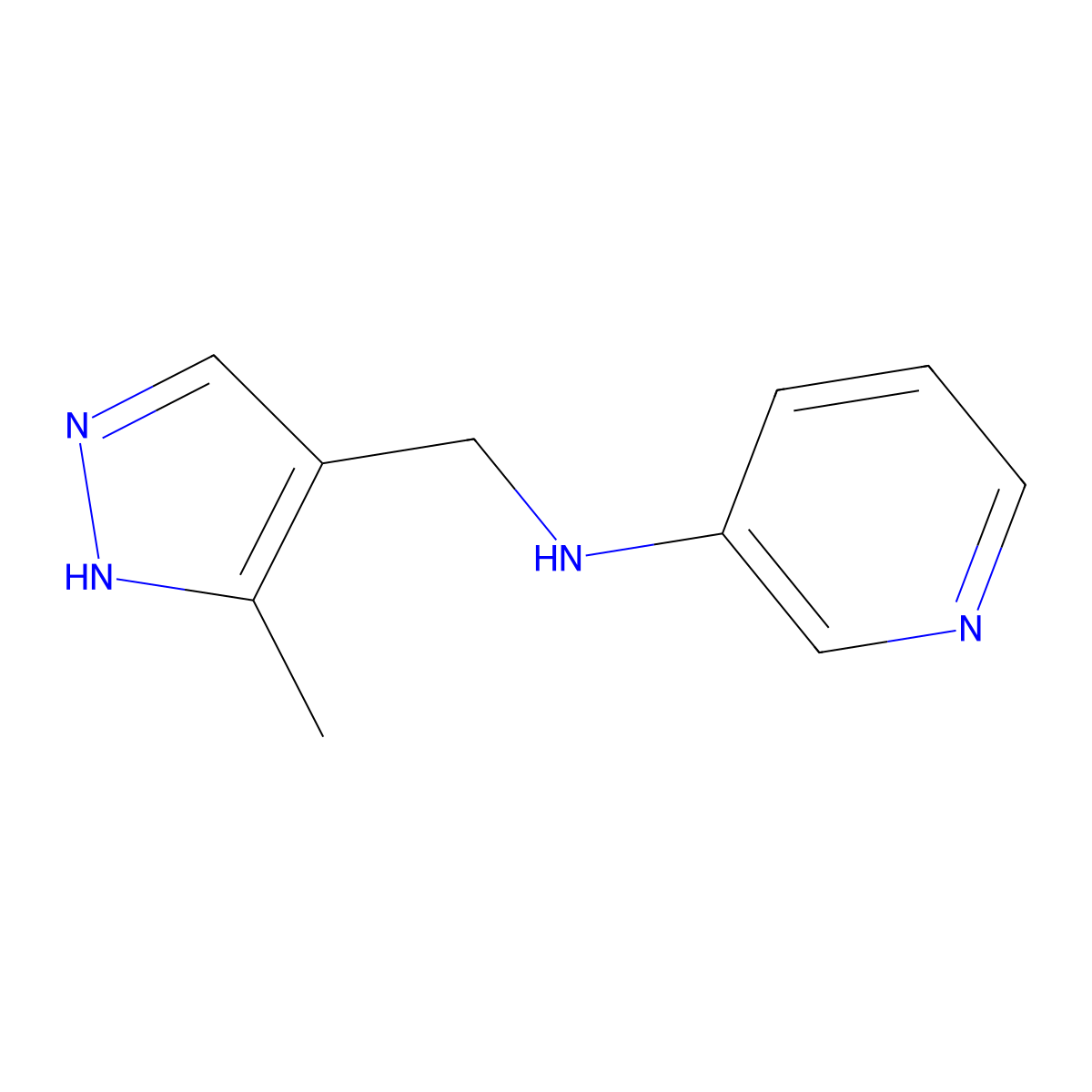 N-((3-Methyl-1H-pyrazol-4-yl)methyl)pyridin-3-amine molecular structure, CAS 1156719-50-4