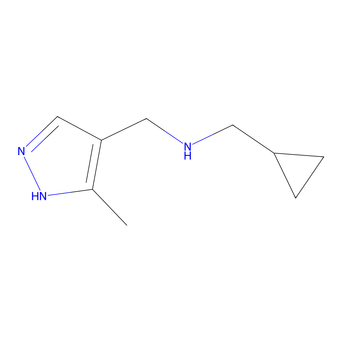 (cyclopropylmethyl)[(3-methyl-1H-pyrazol-4-yl)methyl]amine molecular structure, CAS 1156719-56-0