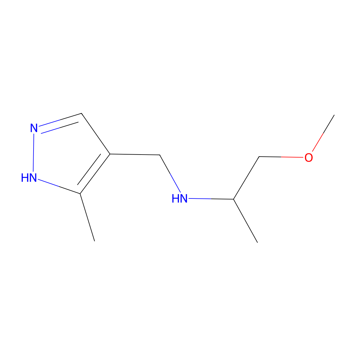 (1-methoxypropan-2-yl)[(3-methyl-1H-pyrazol-4-yl)methyl]amine molecular structure, CAS 1156721-45-7