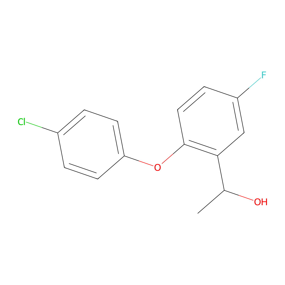 1-[2-(4-Chlorophenoxy)-5-fluorophenyl]ethan-1-ol molecular structure, CAS 1156736-57-0