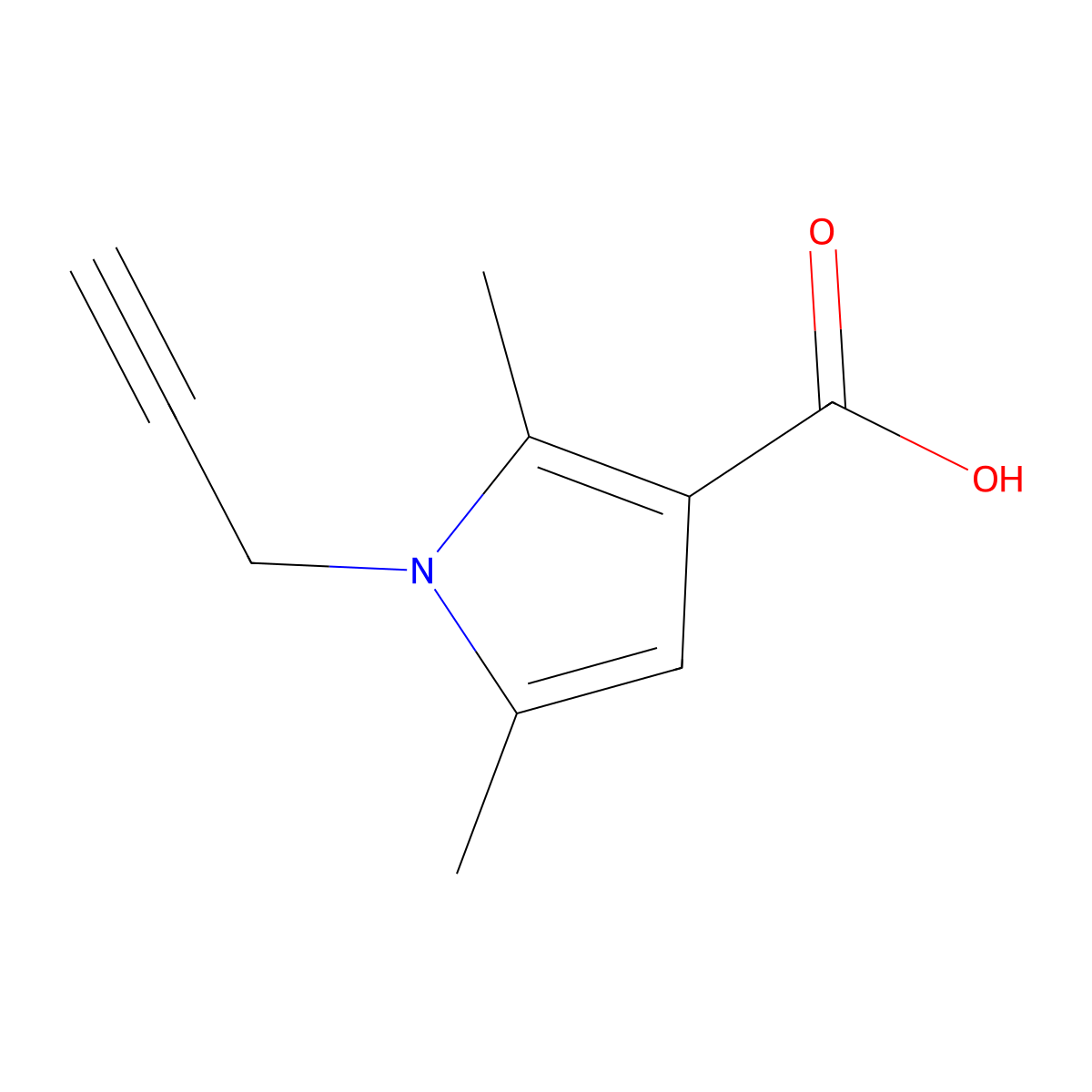 2,5-dimethyl-1-(prop-2-yn-1-yl)-1H-pyrrole-3-carboxylic acid molecular structure, CAS 1156750-23-0