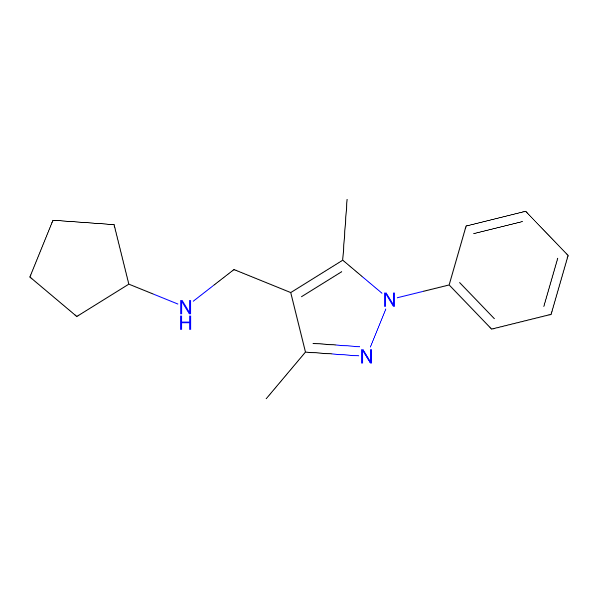 N-((3,5-dimethyl-1-phenyl-1H-pyrazol-4-yl)methyl)cyclopentanamine molecular structure, CAS 1156760-52-9