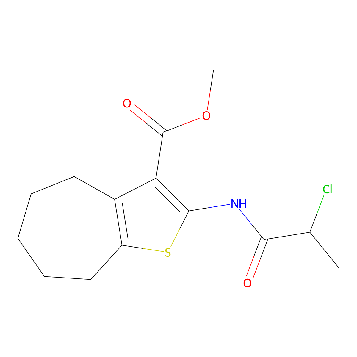 Methyl 2-[(2-chloropropanoyl)amino]-5,6,7,8-tetrahydro-4H-cyclohepta[b]thiophene-3-carboxylate molecular structure, CAS 1156767-73-5