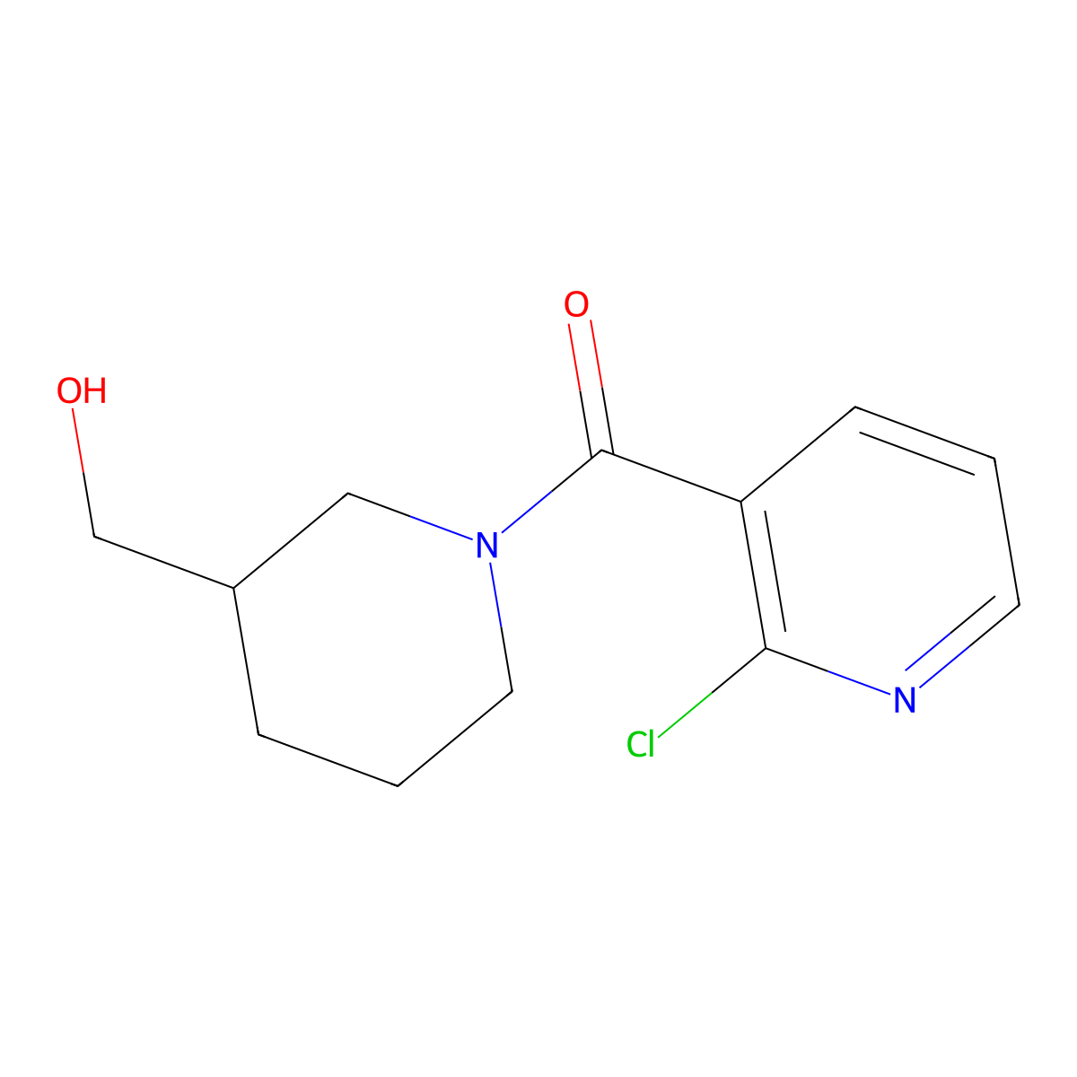 (2-Chloropyridin-3-yl)(3-(hydroxymethyl)piperidin-1-yl)methanone molecular structure, CAS 1156804-89-5