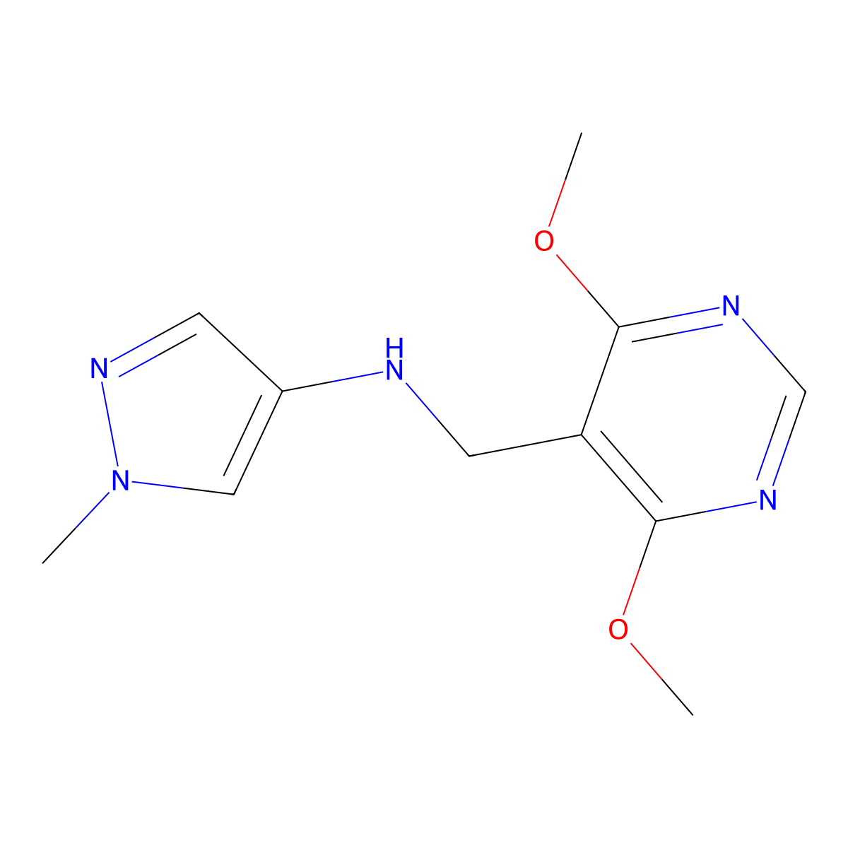 N-[(4,6-dimethoxypyrimidin-5-yl)methyl]-1-methyl-1H-pyrazol-4-amine molecular structure, CAS 1156824-32-6