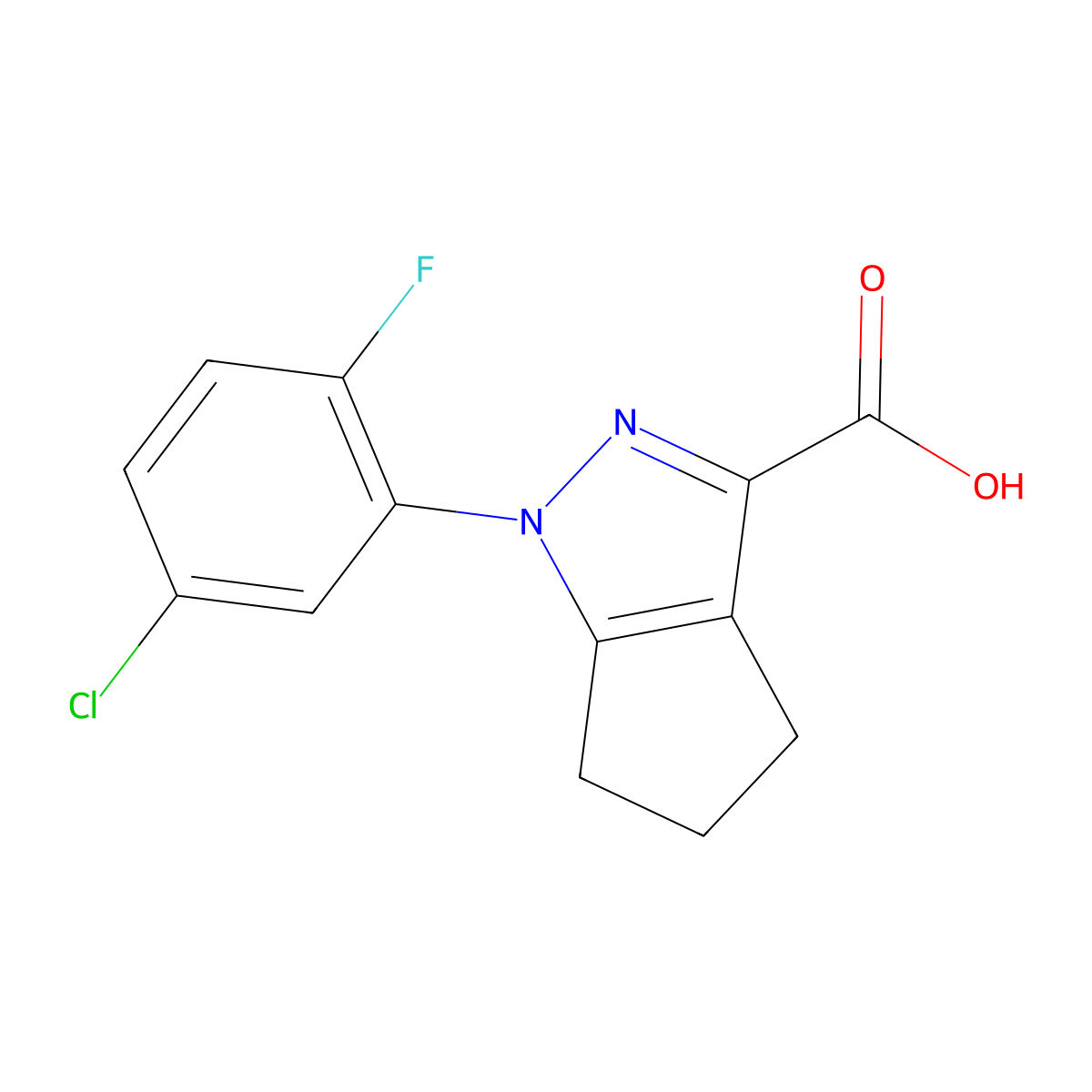1-(5-chloro-2-fluorophenyl)-1H,4H,5H,6H-cyclopenta(c)pyrazole-3-carboxylic acid molecular structure, CAS 1156854-36-2