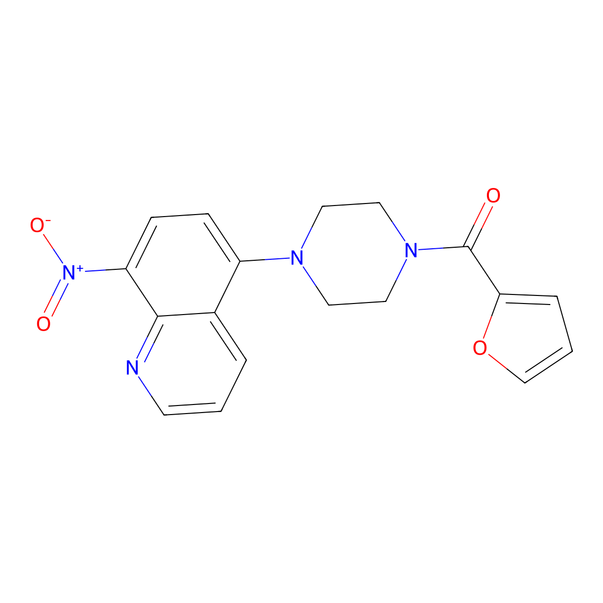Furan-2-yl-[4-(8-nitroquinolin-5-yl)piperazin-1-yl]methanone molecular structure, CAS 115687-13-3