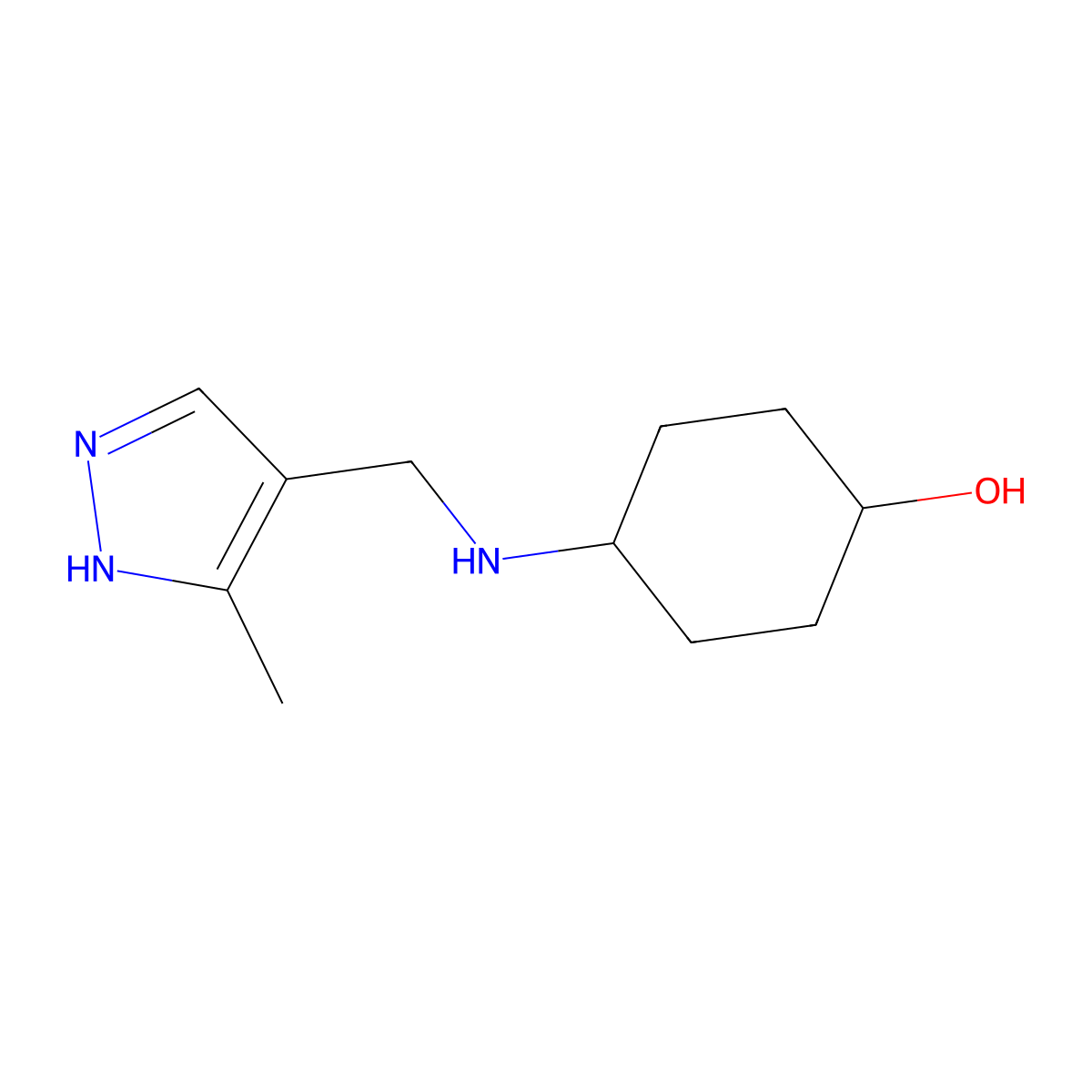 4-{[(3-methyl-1H-pyrazol-4-yl)methyl]amino}cyclohexan-1-ol molecular structure, CAS 1156888-11-7