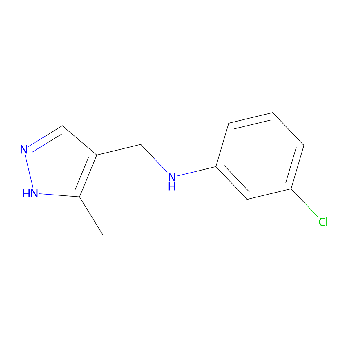 3-Chloro-N-[(3-methyl-1H-pyrazol-4-yl)methyl]aniline molecular structure, CAS 1156888-25-3