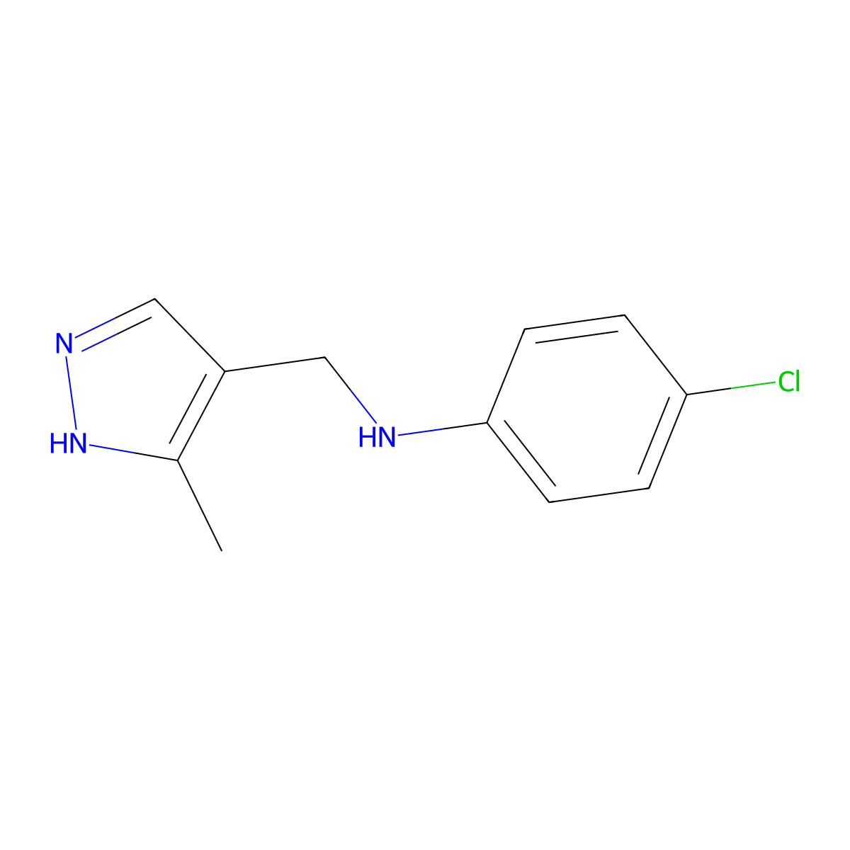 4-Chloro-N-[(3-methyl-1H-pyrazol-4-yl)methyl]aniline molecular structure, CAS 1156888-32-2