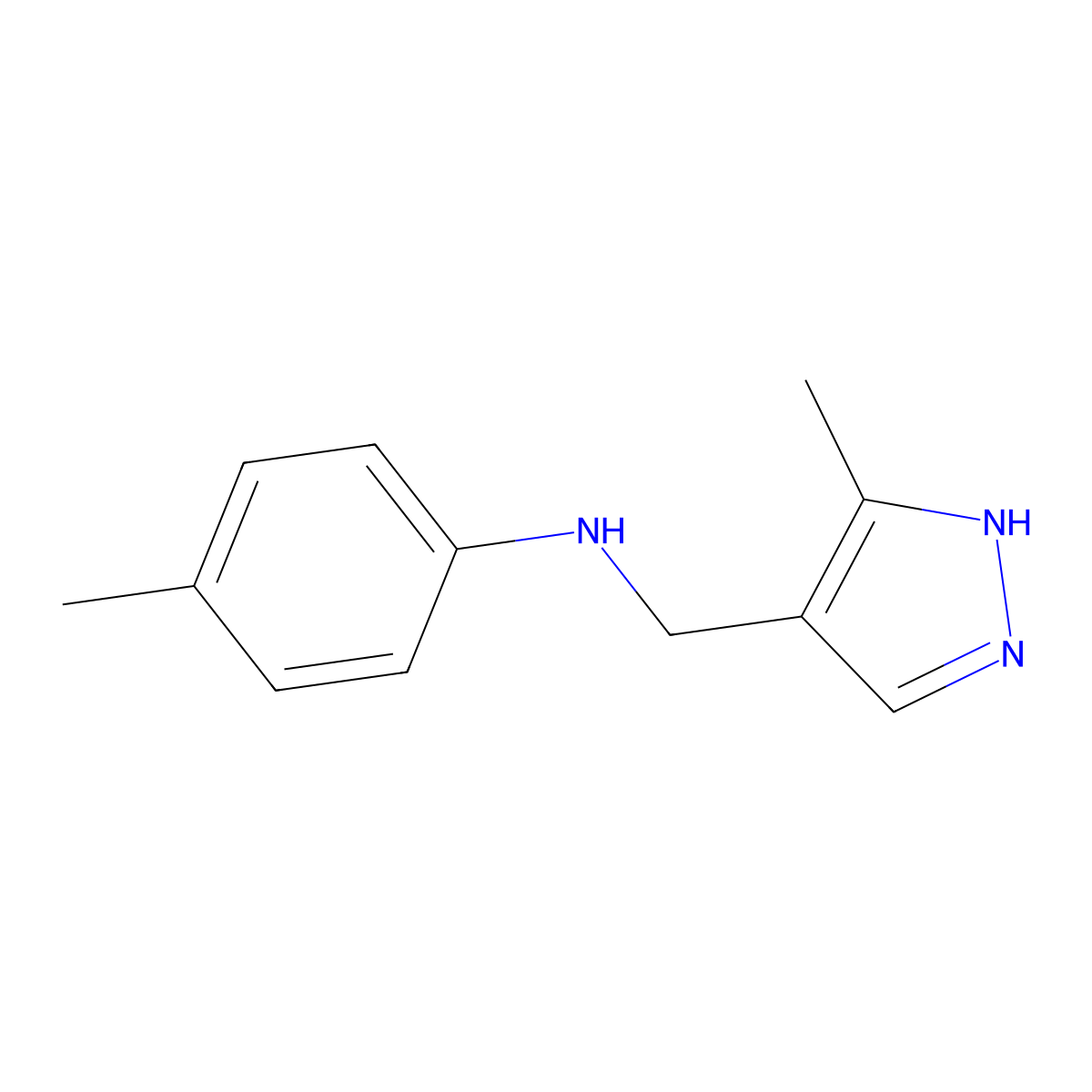 4-Methyl-N-[(3-methyl-1H-pyrazol-4-yl)methyl]aniline molecular structure, CAS 1156889-50-7