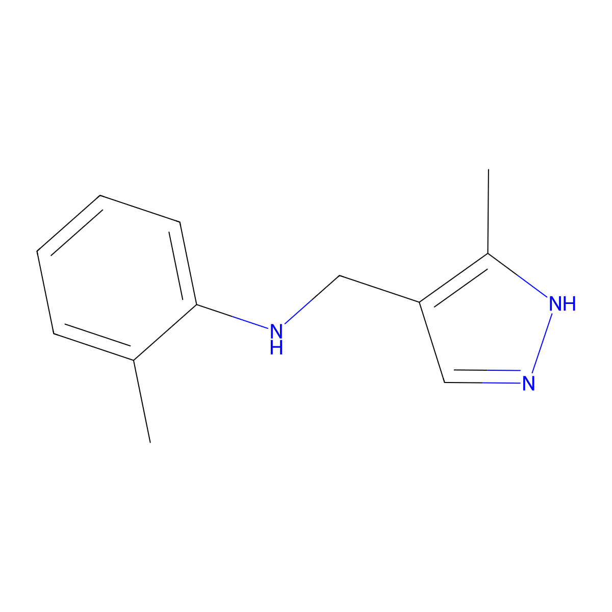 2-Methyl-N-[(3-methyl-1H-pyrazol-4-yl)methyl]aniline molecular structure, CAS 1156889-58-5